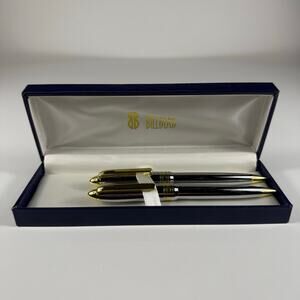 Vintage Bill Blass European Chrome and Gold Tone Pen and Mechanical Pencil Set